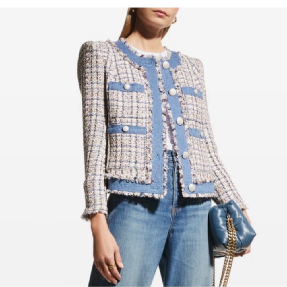 Veronica Beard Multicolor Tweed Blazer with Blue Trim - Picture 5 of 11